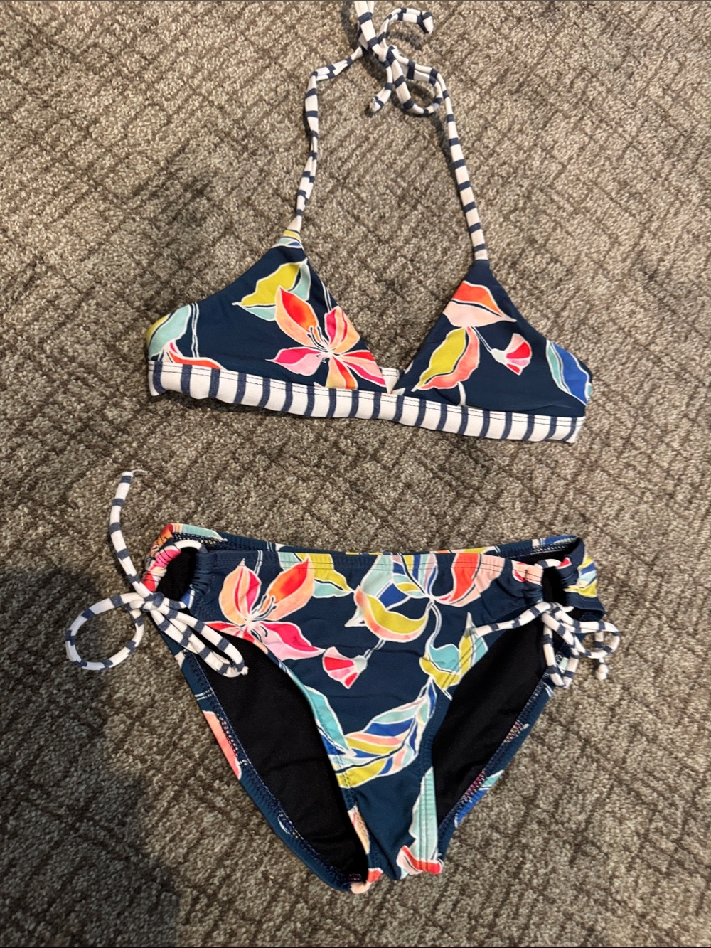 Spendid Navy Floral Stripe Girls' Bikini Two-Piece 10